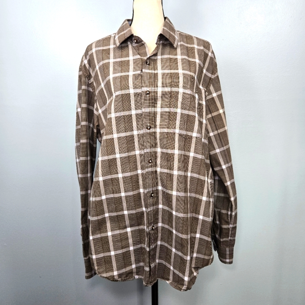 Tasso‎ Elba Mens Long Sleeve Button-Up Shirt Size Large Gray Blue Plaid